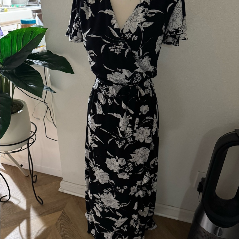 Aqua Black and White Floral Maxi Dress